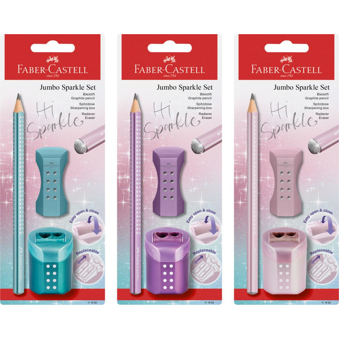 Jumbo Sparkle Set - Bleistift, Spitzdose, Radierer - 1 Stück